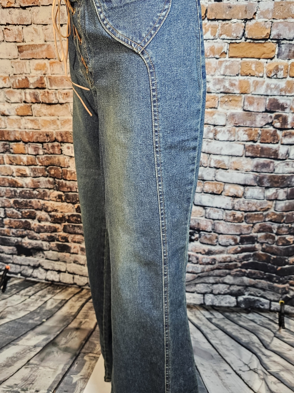 Newport News Jeanology Lace Up Flare Jeans Size 12 Y2K Boho Western Denim Pants - Picture 2 of 11